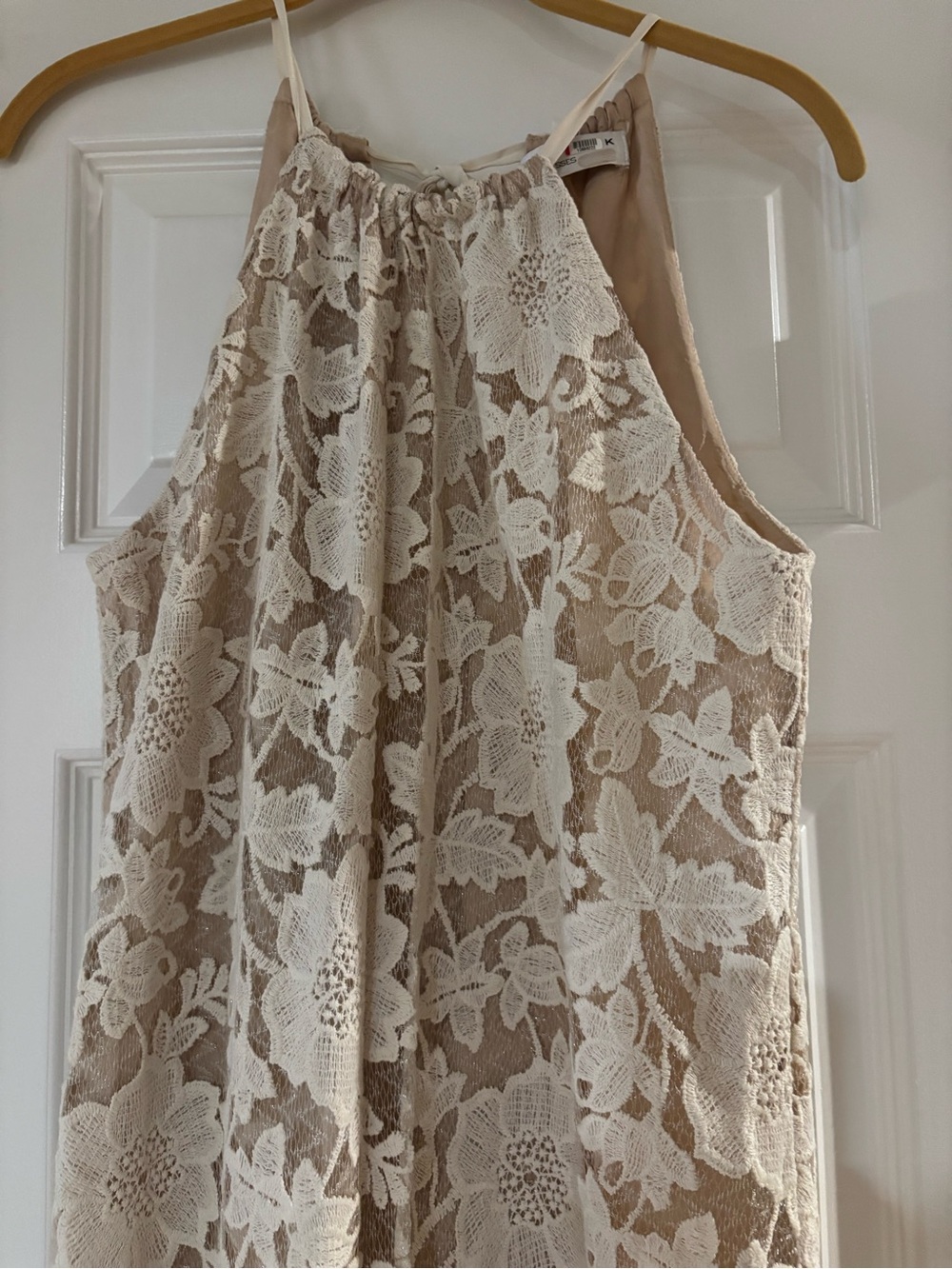 Trina Turk Beige Maxi Dress with White Floral Lace Overlay - Picture 5 of 5
